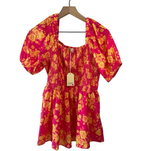 Anthropologie Jodifl Top Medium Orange Pink Smocked Puff Sleeve Cottagecore New - Picture 2 of 7